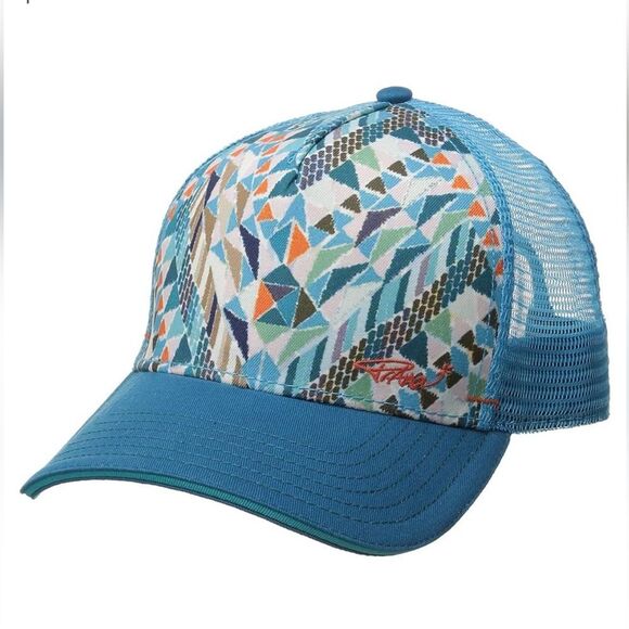 PRANA La Viva Teal Abstract Geometric Print Mesh Back Unisex Trucker Hat - Picture 1 of 13